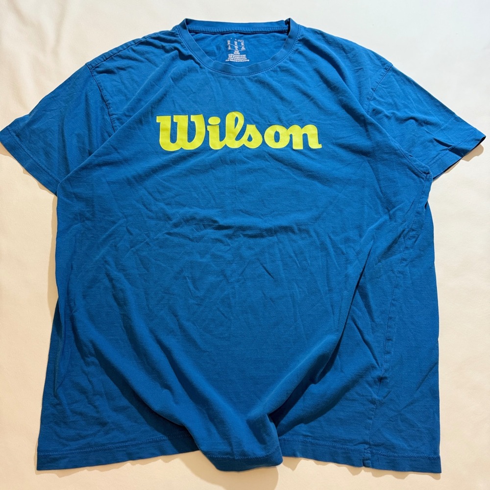 Wilson T Shirt Men XL Blue Short Sleeve Yellow Logo Graphic Cotton Blend Sport